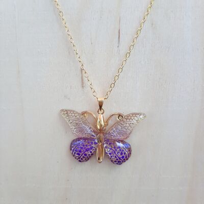 Pendentif Papillon Violet/Ivoire