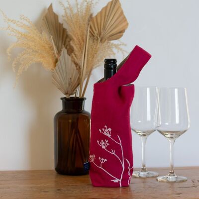 Raspberry Wine Linen Bottle Bag - Reversible