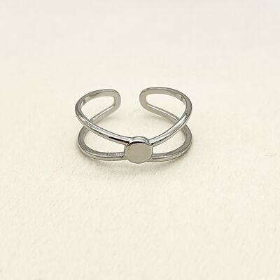 Silver crossed lines ring