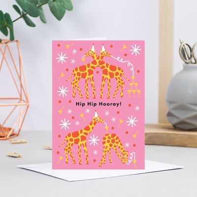 Hip Hip Hooray Giraffes Greetings Card