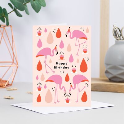 Happy Birthday Flamingos Greetings Card