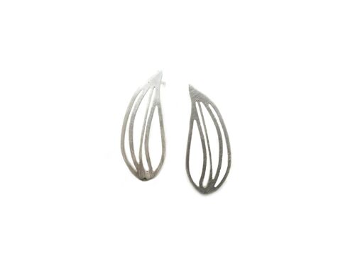 Botanical Silver Stud Earrings, Linear Design Earrings