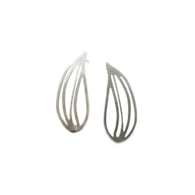 Botanical Silver Stud Earrings, Linear Design Earrings