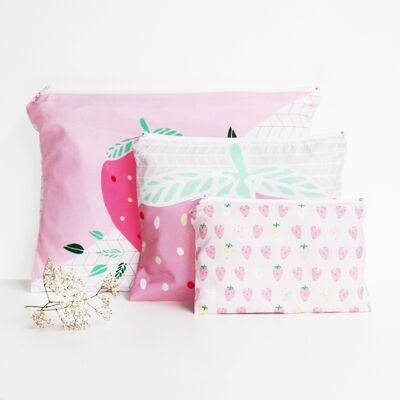 Set of 3 strawberry pouches