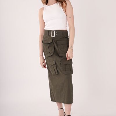 Faldas bolsillos con cinturón KHAKI - CAPRI