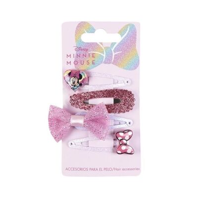 Set of 4 Minnie Hair Clips - with Bows, Heart and Glitter