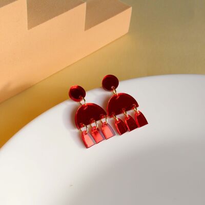 Boucles d'oreilles miroir Lady in Red avec clous en acier inoxydable