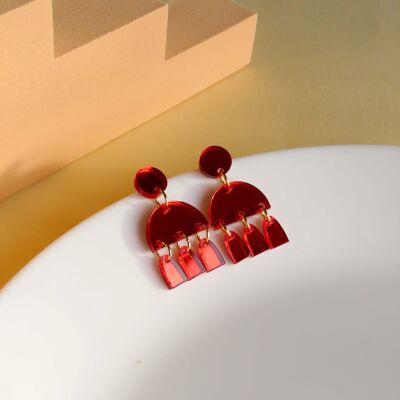 Lady in Red mirrored earrings with stainless steel studs