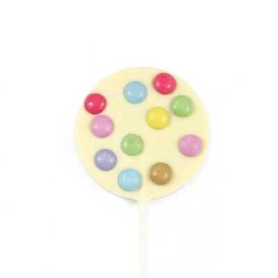 White chocolate lollipop with chocolate chips 23g.