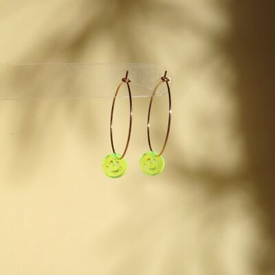 Neon smiley hoop earrings made of stainless steel