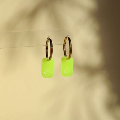 Square neon smiley hoop earrings made of stainless steel