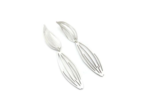 Long Post Silver Earrings with Botanical Design