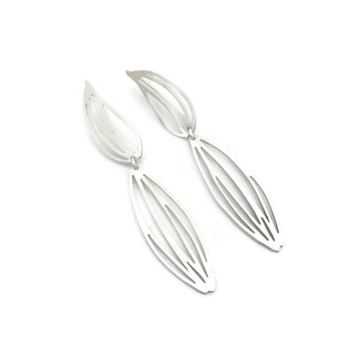 Long Post Silver Earrings with Botanical Design