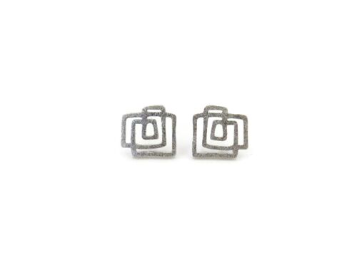 Small Architectural Silver Stud Earrings