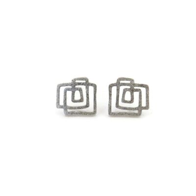 Small Architectural Silver Stud Earrings
