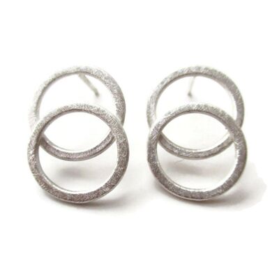 Boucles d'oreilles Puces Deux Cercles en Argent Mat