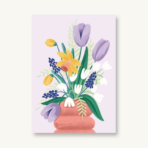 Postkarte Frühling - Frühlingsstrauß in Vase