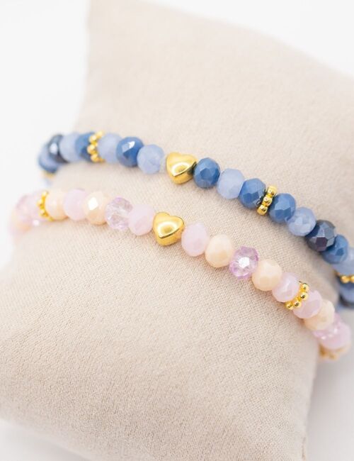 Herz aus Gold Armband aus Glasperlen | Blau und Pink