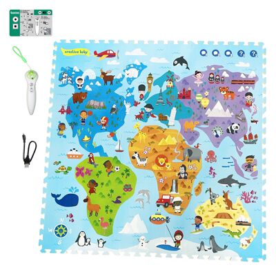 Educational and interactive activity mat with electronic pen to discover the world in French, English and Spanish