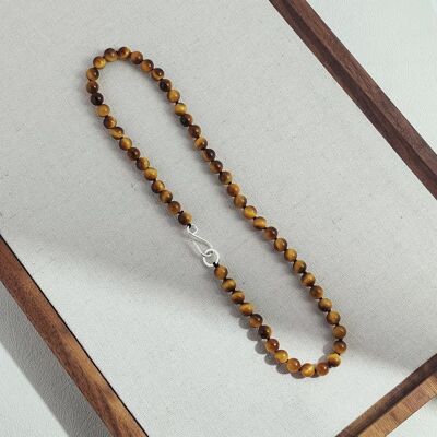 Chic Maillard Tiger-Eye Beads Necklace-Silver S Hook
