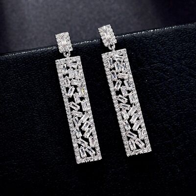 Sparkling Bar Long Drop Earrings-Gold n Silver