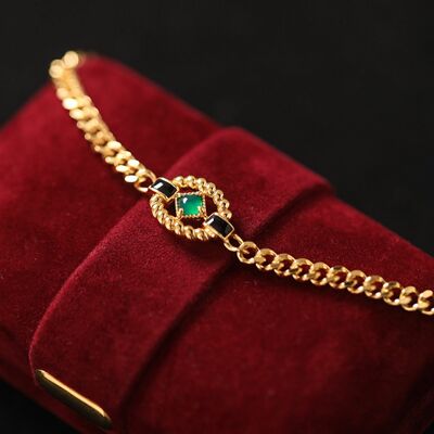 Luxueux bracelet chaîne de style vintage avec onyx vert