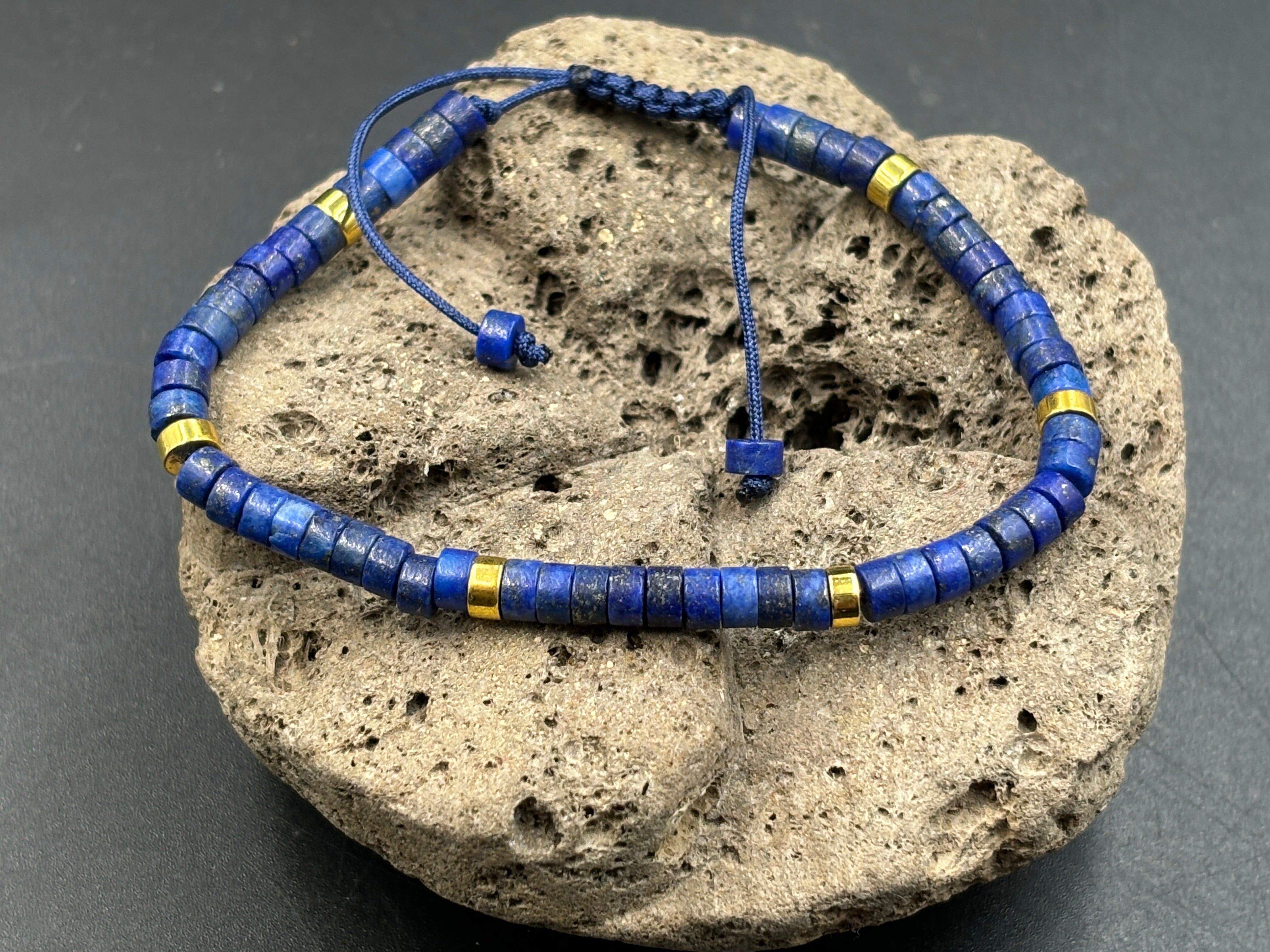 Verstellbares Shamballa-Armband, natürliche Lapislazuli-Perlen