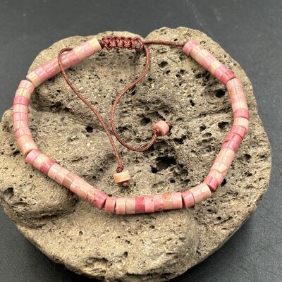 Adjustable Shamballa bracelet, natural Rhodochrosite beads