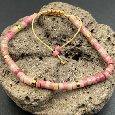 Adjustable Shamballa bracelet, natural Rhodochrosite beads