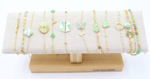 Pack de 12 bracelets en acier - doré vert
