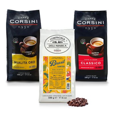 Coffee beans | Velvety, enveloping, intense | Classic, Brasil, Gold Quality | 3 x 500g
