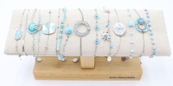 Pack de 12 bracelets en acier - argenté turquoise 1