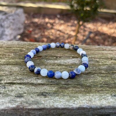 Elastisches Lithotherapie-Armband aus Sodalith, Lapislazuli und Aquamarin