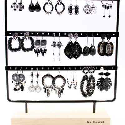 Pack of 18 steel earrings - black silver
