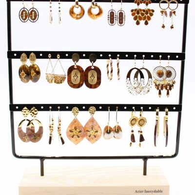 Pack de 18 boucles d'oreilles acier - marron