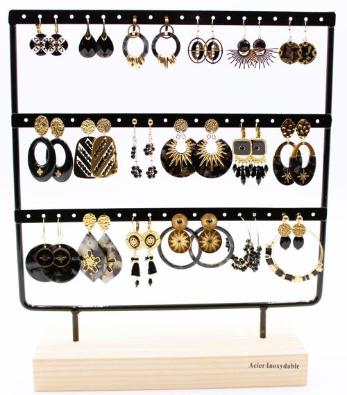 Pack de 18 boucles d'oreilles acier - noir