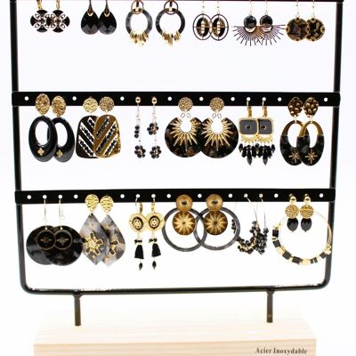 Pack de 18 boucles d'oreilles acier - noir