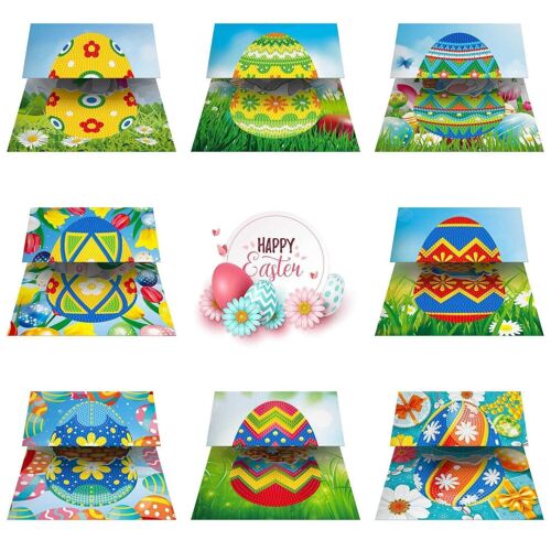 Diamond Easter 3D Greeting Cards, 8 pieces, round drills