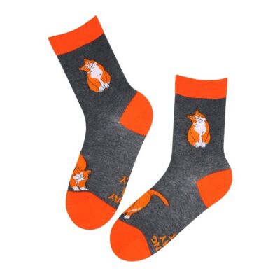 FINDUS orange cotton socks with a cat