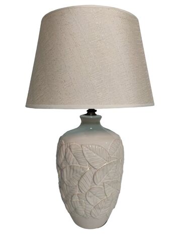 LAMPE DE TABLE EN PORCELAINE COTON 40X40X63 FEUILLES LA212973