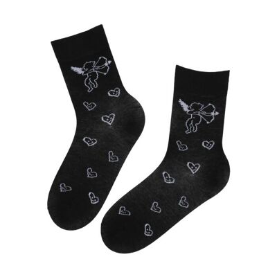 EROS black cotton socks with cupid