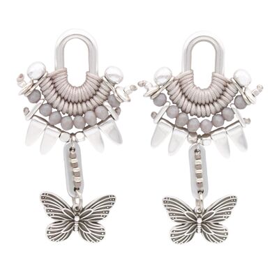 Boucles d'oreilles TUNDAMA gris et argent avec pendentifs papillons