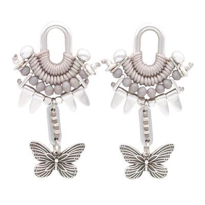 TUNDAMA gray and silver earrings with butterfly pendants
