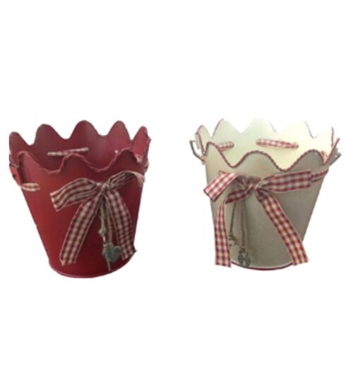 METALLIC FLOWER POT WITH RIBBON IN 2 COLORS DL-322