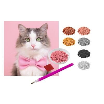 Diamond Painting Kitten with a Pink Bowtie, 20x20 cm, Round Drills