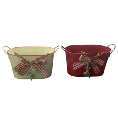 METALLIC OVAL FLOWER POT WITH RIBBON IN 2 COLORS DL-323