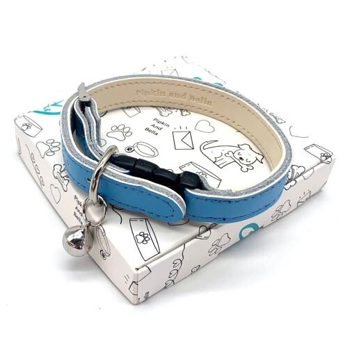 Soft Leather Cat Collar - Blue