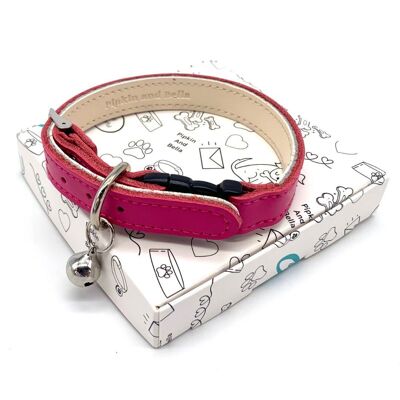 Soft Leather Cat Collar - Bright Pink