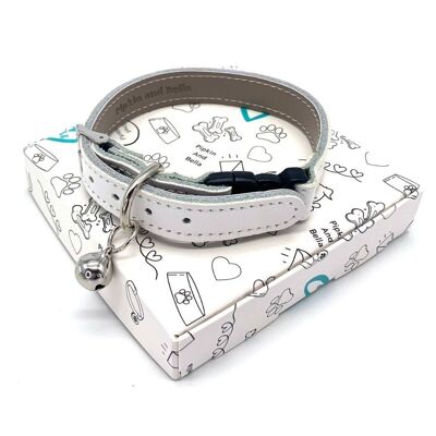 Soft Leather Cat Collar - Ice White