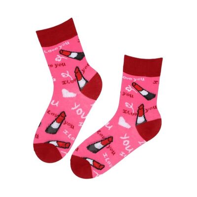 CARYS pink cotton socks with lipsticks